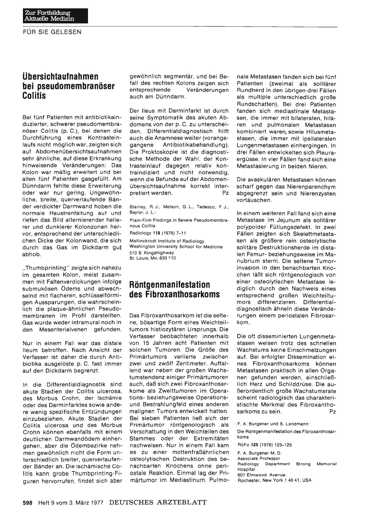 Vorschauseite 1: Röntgenmanifestation des Fibroxanthosarkoms