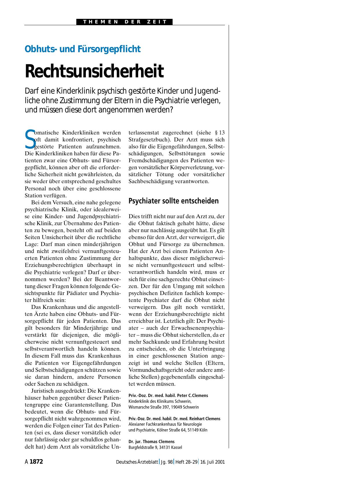 Vorschauseite 1: Obhutsund Fürsorgepflicht: Rechtsunsicherheit