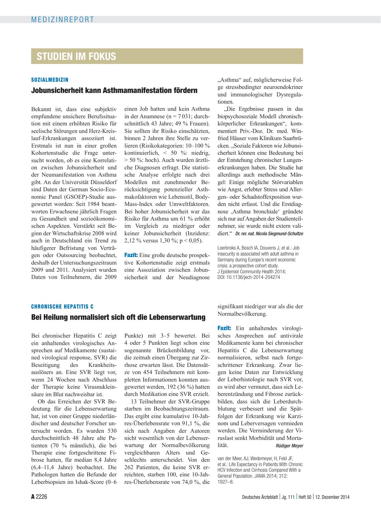 Vorschauseite 1: Sozialmedizin: Jobunsicherheit kann Asthmamanifestation fördern