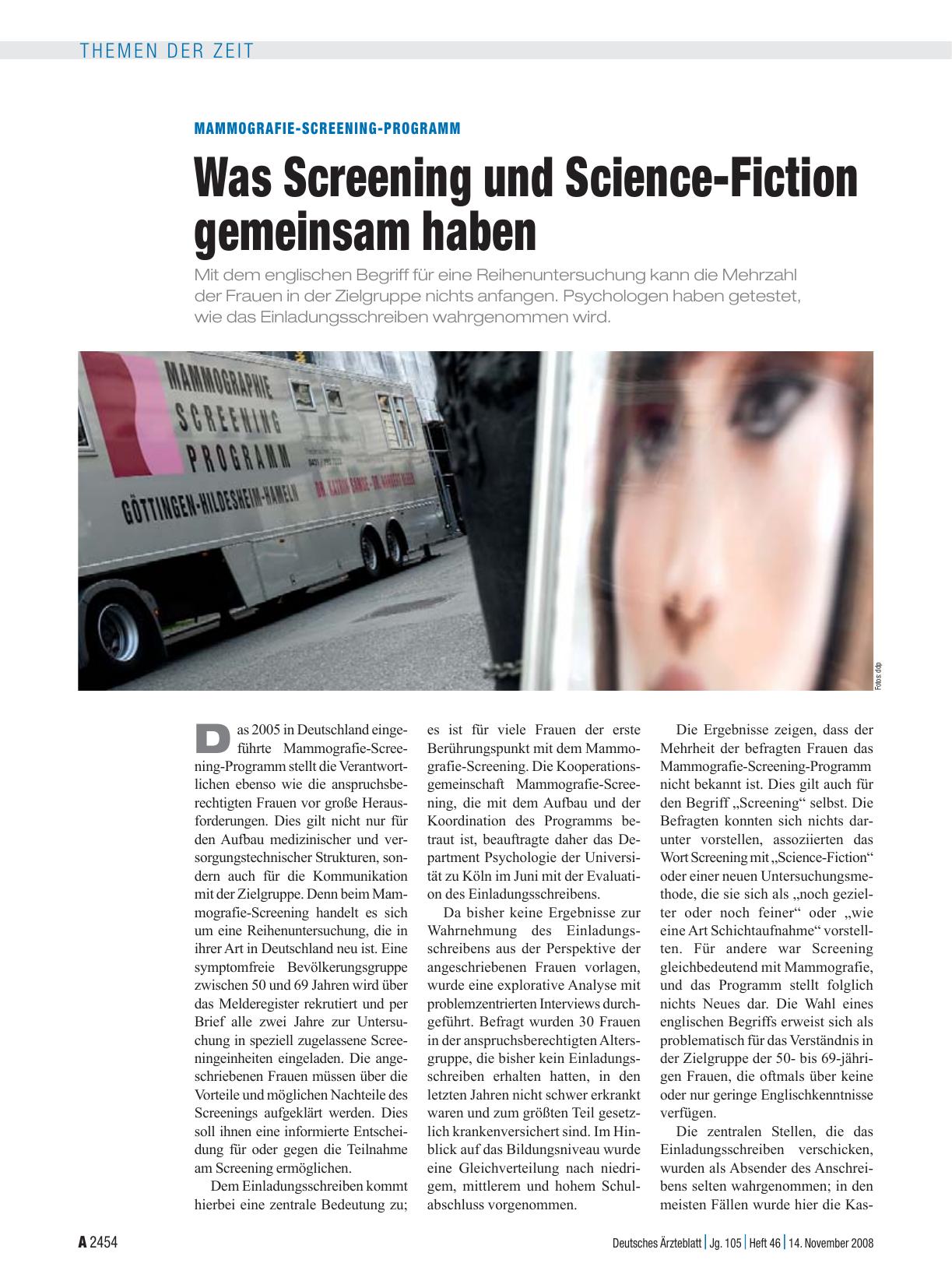 Vorschauseite 1: Mammografie-Screening-Programm: Was Screening und Science-Fiction gemeinsam haben