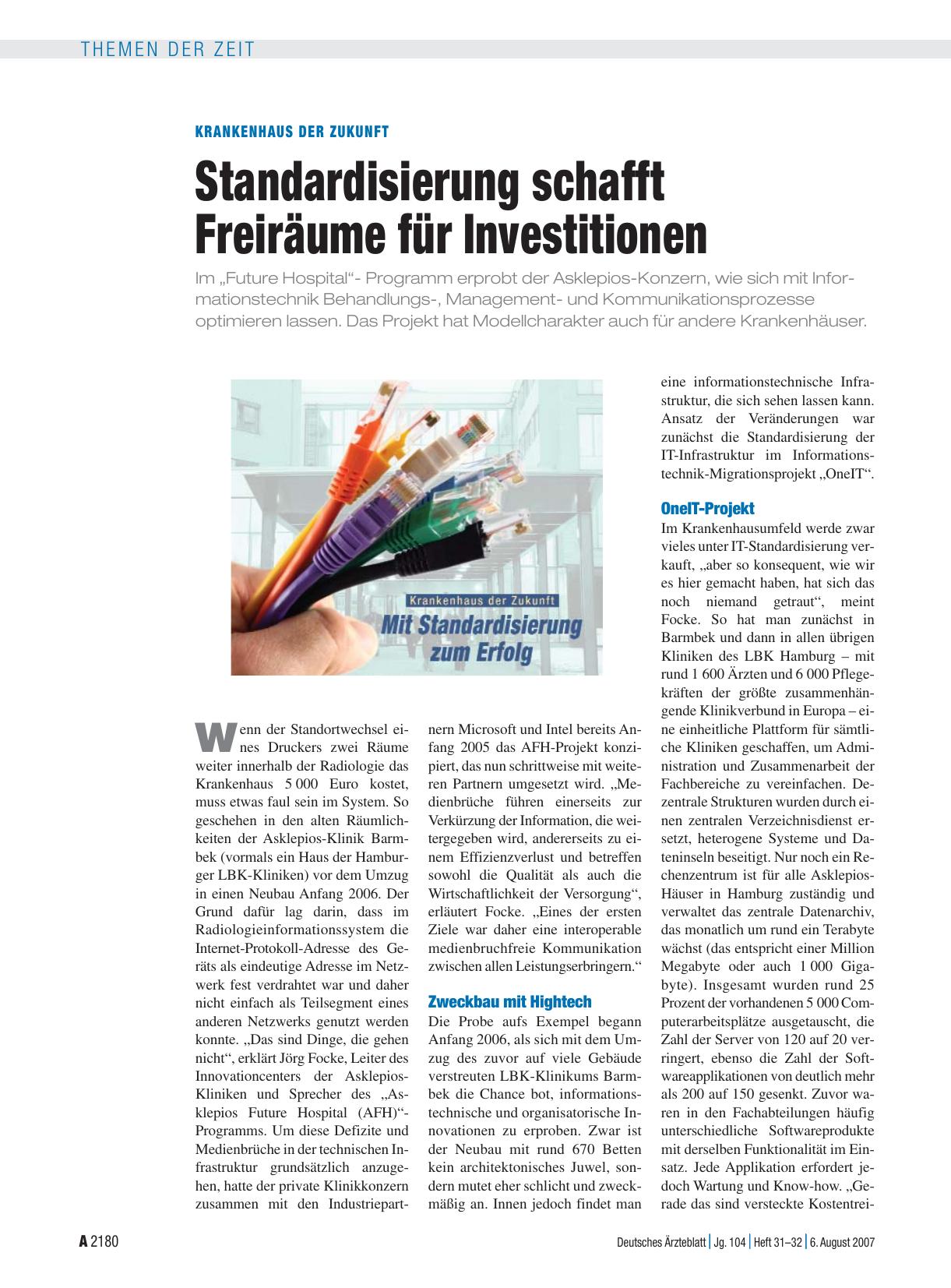 Vorschauseite 1: Krankenhaus der Zukunft: Standardisierung schafft Freiräume für Investitionen