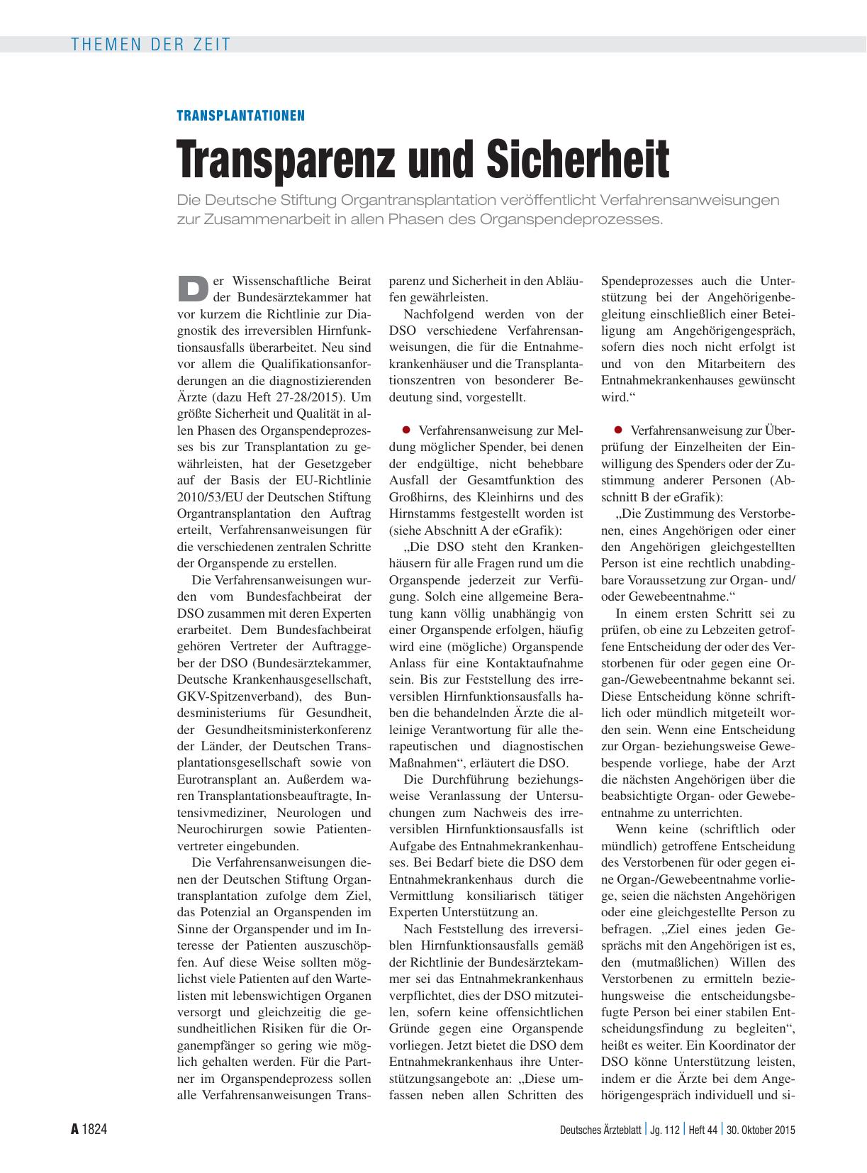 Vorschauseite 1: Transplantationen: Transparenz und Sicherheit