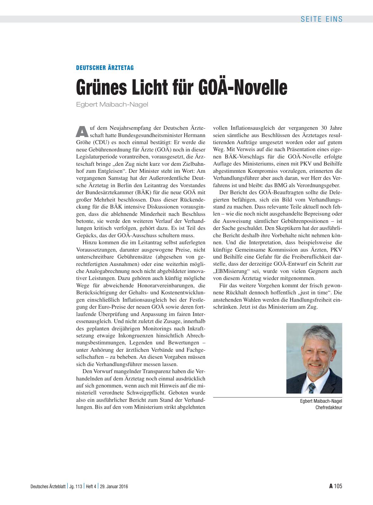 Vorschauseite 1: Deutscher Ärztetag: Grünes Licht für GOÄ-Novelle