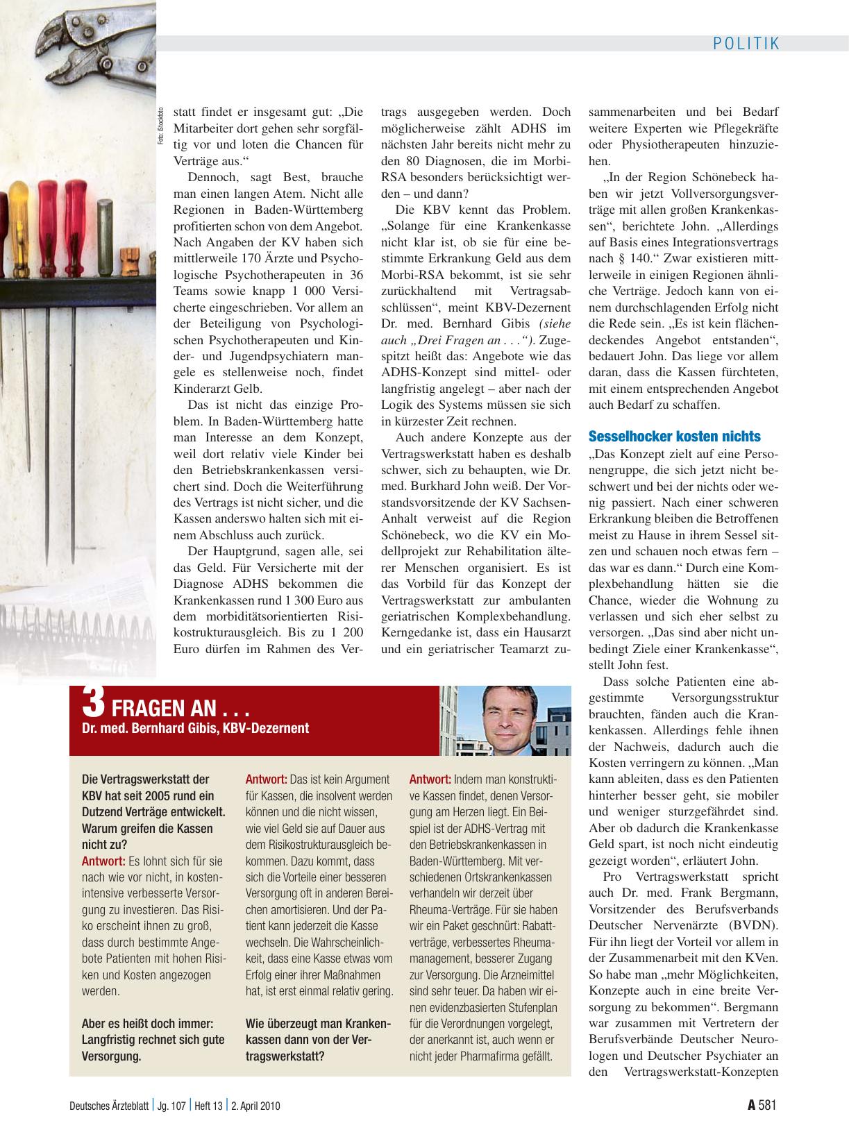 Vorschauseite 1: 3 Fragen an. .. Dr. med. Bernhard Gibis, KBV-Dezernent