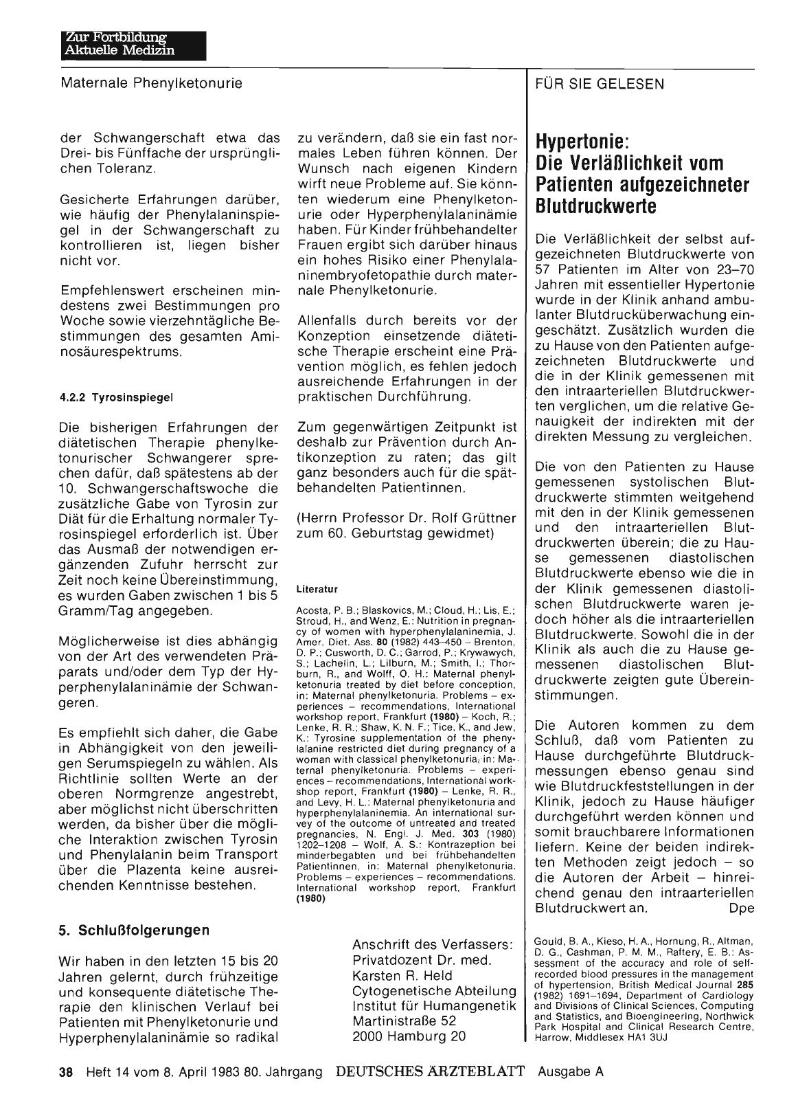 Vorschauseite 1: Hypertonie: Die Verläßlichkeit vom Patienten aufgezeichneter Blutdruckwerte