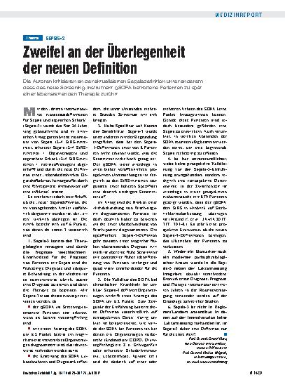 Vorschauseite 1: Sepsis-3: Zweifel an der Überlegenheit der neuen Definition