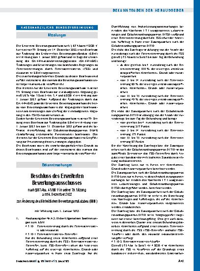 Vorschauseite 1: Beschluss des Erweiterten Bewertungsausschusses nach § 87 Abs. 4 SGB V in seiner 79. Sitzung am 14. Dezember 2022 zur Änderung des Einheitlichen Bewertungsmaßstabes (EBM)
