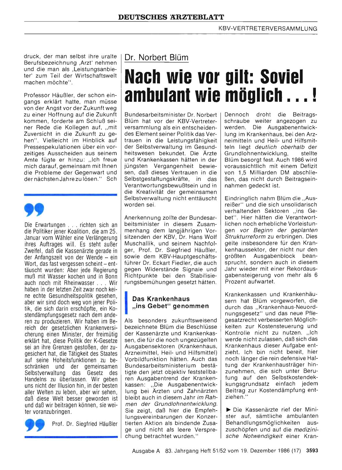 Vorschauseite 1: Dr. Norbert Blüm: Nach wie vor gilt: Soviel ambulant wie möglich. .. !