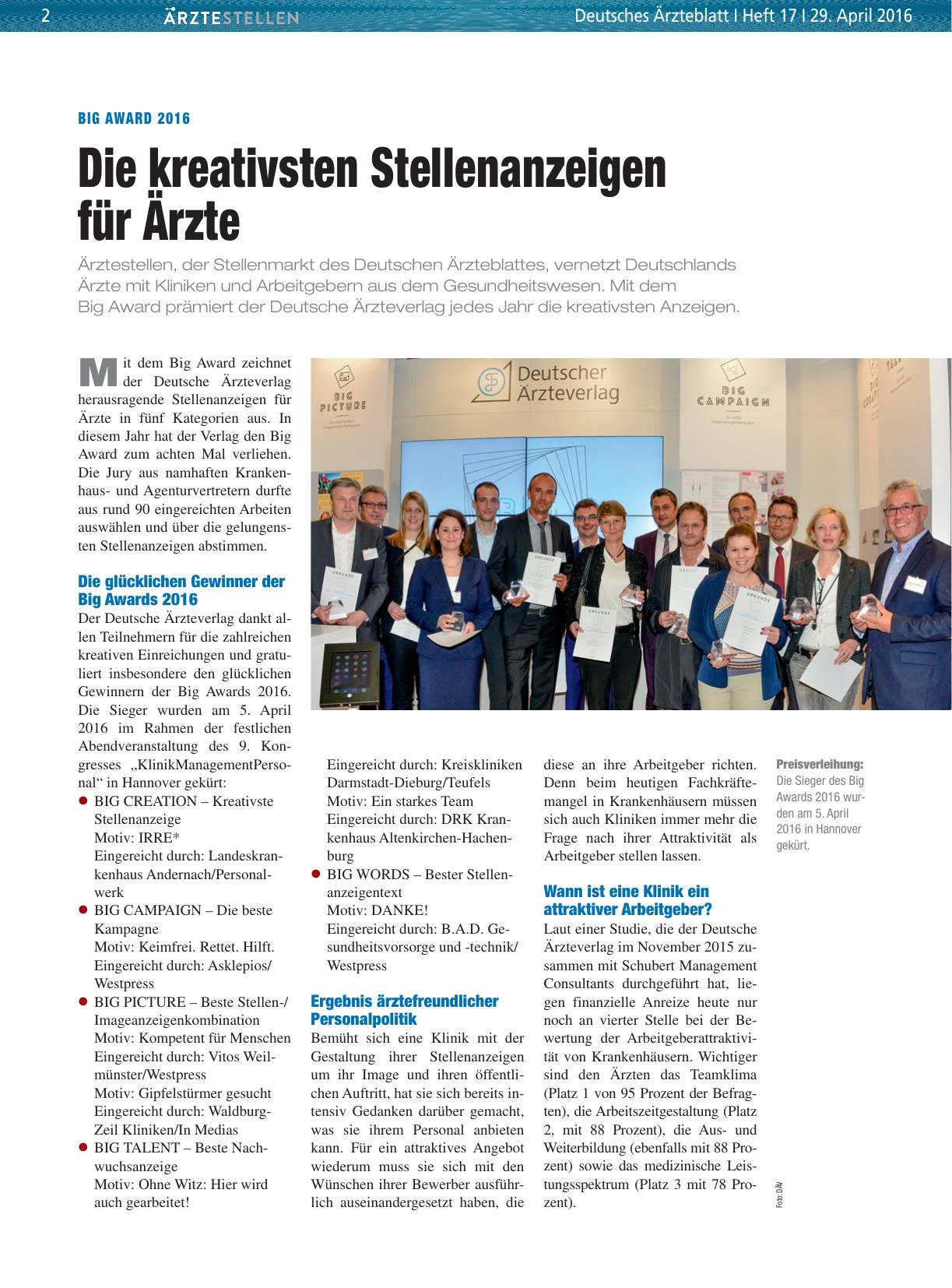 Vorschauseite 1: Big Award 2016: Die kreativsten Stellenanzeigen für Ärzte