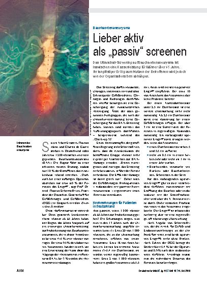 Vorschauseite 1: Bauchaortenaneurysma: Lieber aktiv als „passiv“ screenen