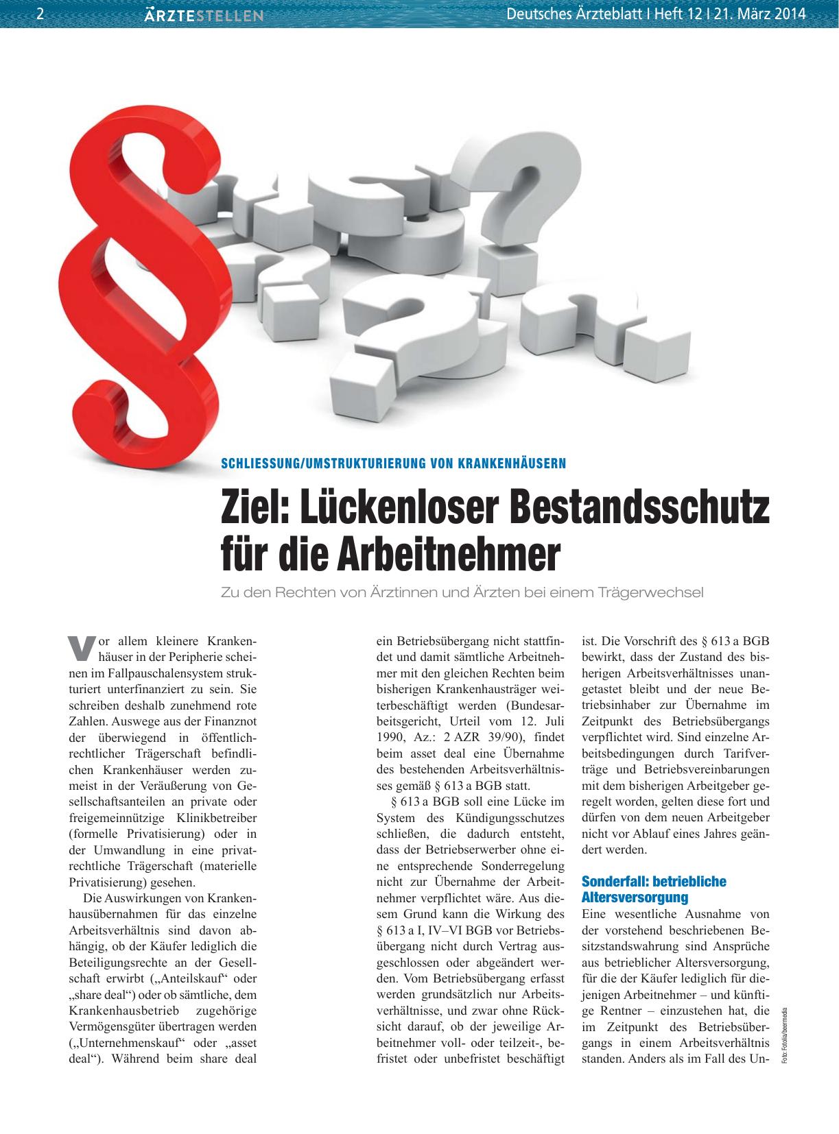 Vorschauseite 1: Schliessung/Umstrukturierung von Krankenhäusern: Ziel: Lückenloser Bestandsschutz für die Arbeitnehmer