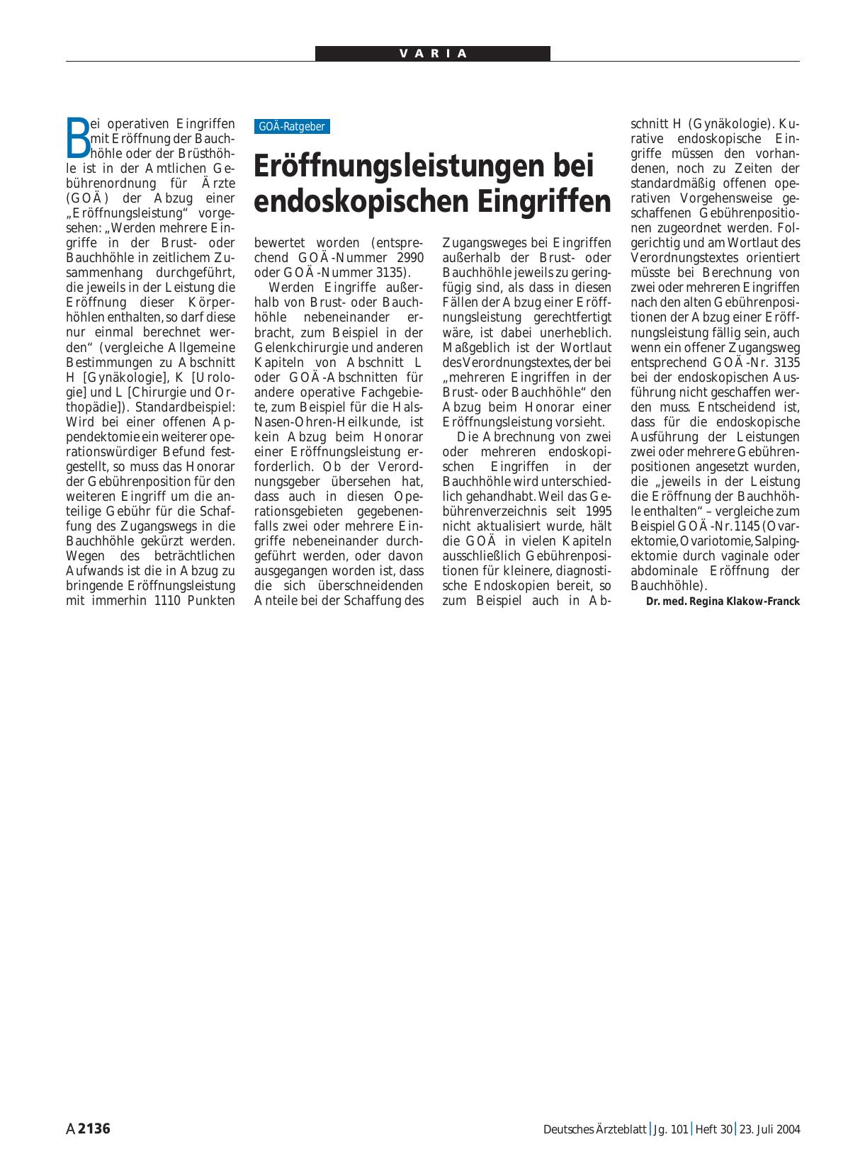 Vorschauseite 1: Eröffnungsleistungen bei endoskopischen Eingriffen
