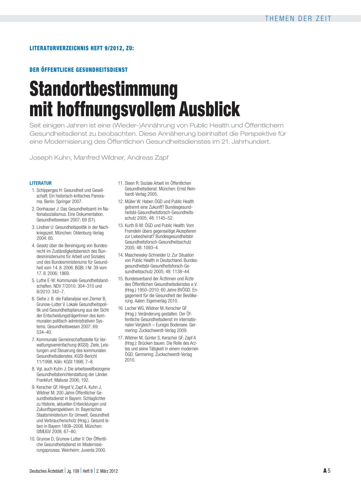 Vorschauseite 5: Der Öffentliche Gesundheitsdienst: Standortbestimmung mit hoffnungsvollem Ausblick