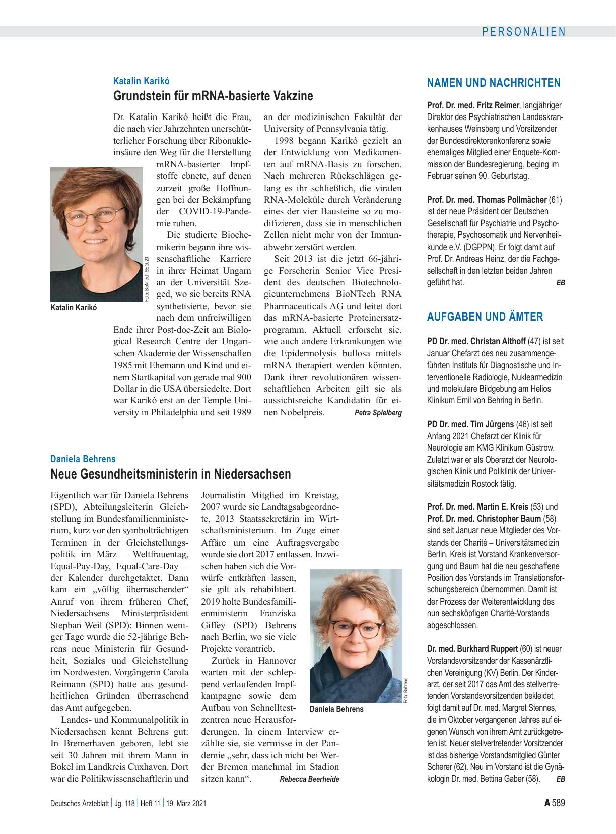 Vorschauseite 1: Namen und Nachrichten