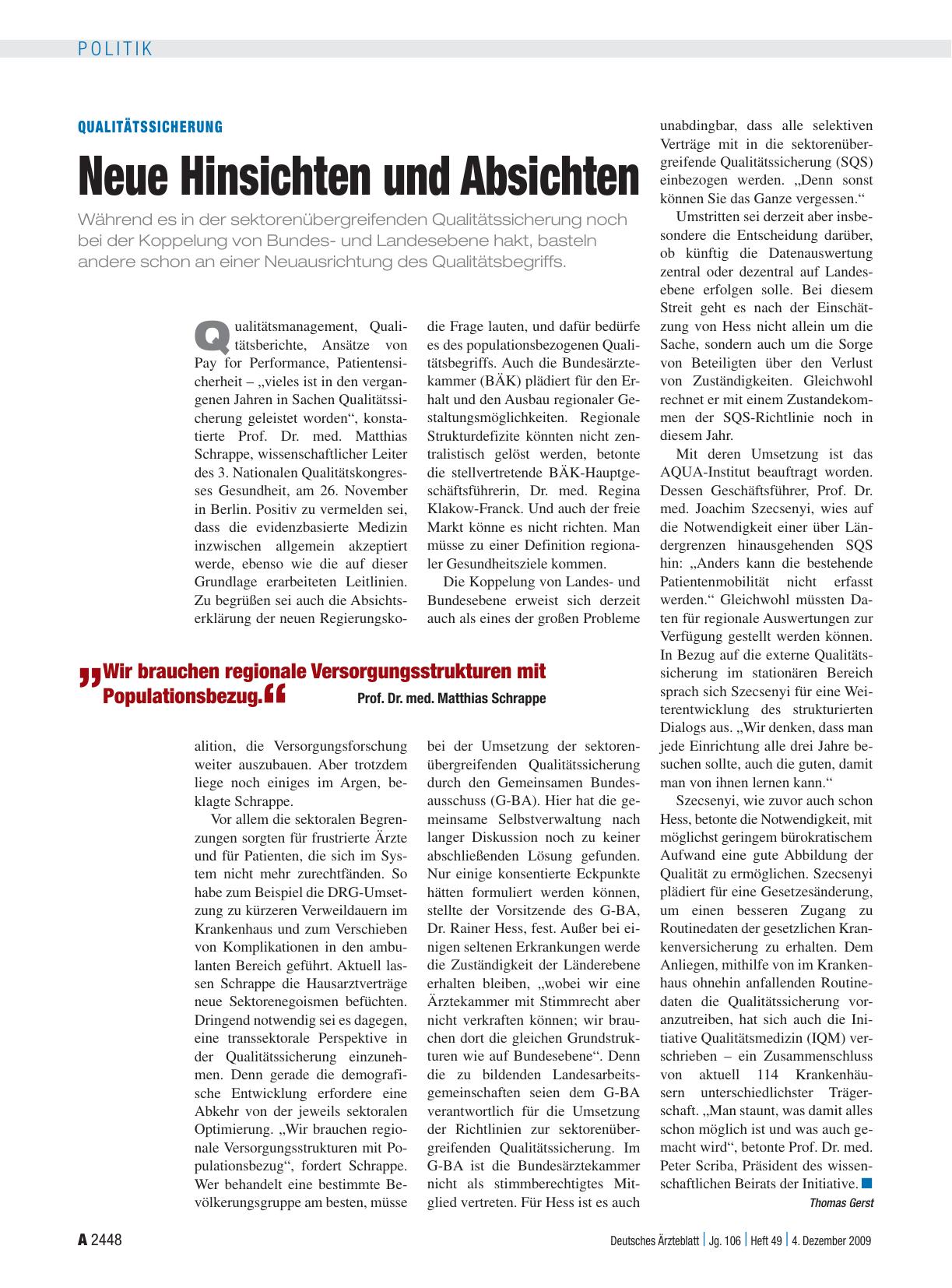 Vorschauseite 1: Qualitätssicherung: Neue Hinsichten und Absichten