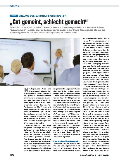 Vorschauseite 1: Ambulante Spezialfachärztliche Versorgung (ASV): „Gut gemeint, schlecht gemacht“