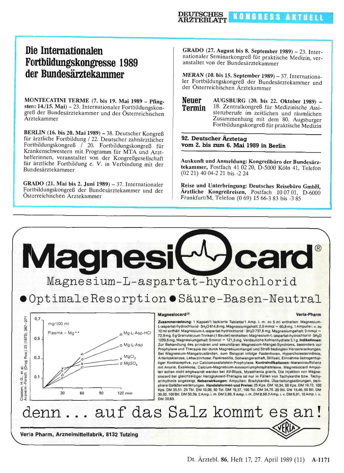 Vorschauseite 1: Die Internationalen Fortbildungskongresse 1989 der Bundesärztekammer