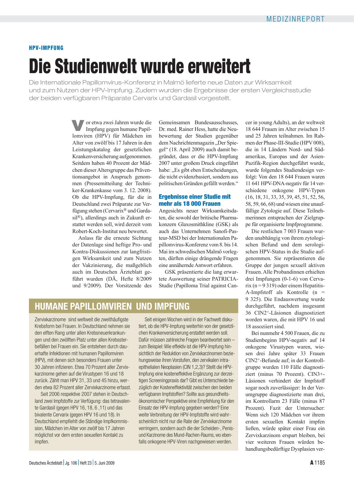 Vorschauseite 1: HPV-Impfung: Die Studienwelt wurde erweitert