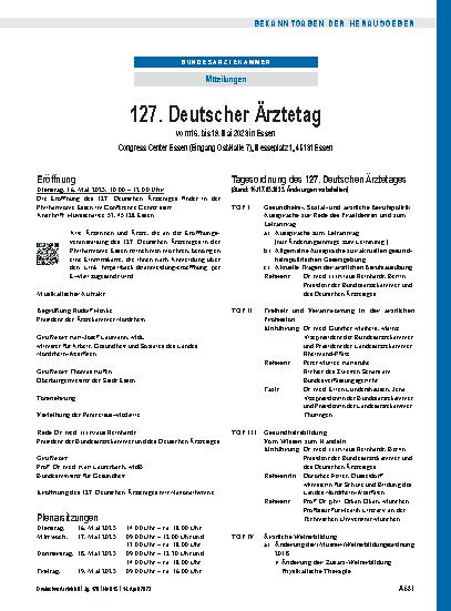 Vorschauseite 1: 127. Deutscher Ärztetag vom 16. bis 19. Mai 2023 in Essen