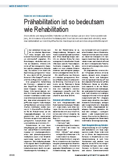 Vorschauseite 1: Outcome von Krebsoperationen: Prähabilitation ist so bedeutsam wie Rehabilitation