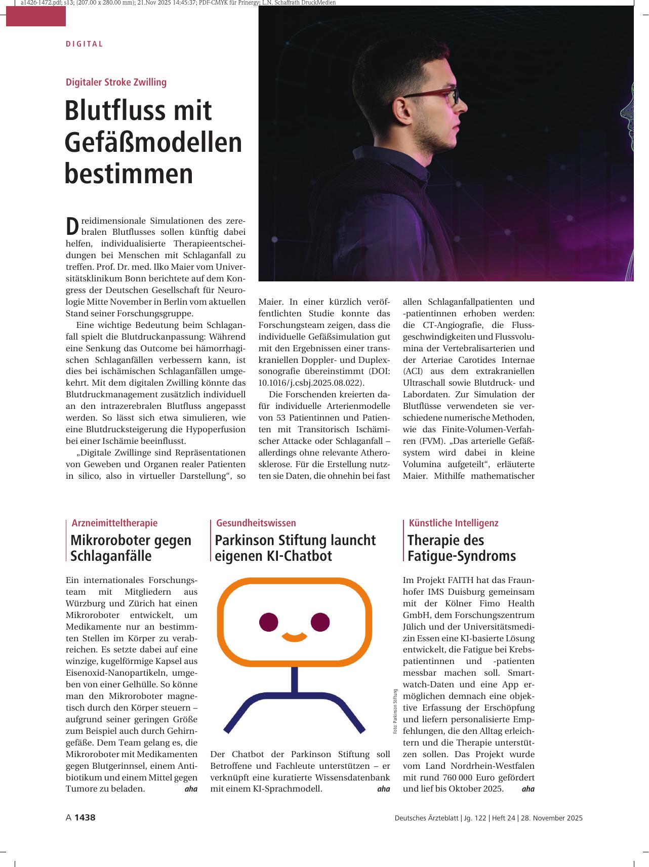 Vorschauseite 1: Digitaler Stroke Zwilling: Blutfluss mit Gefäßmodellen bestimmen