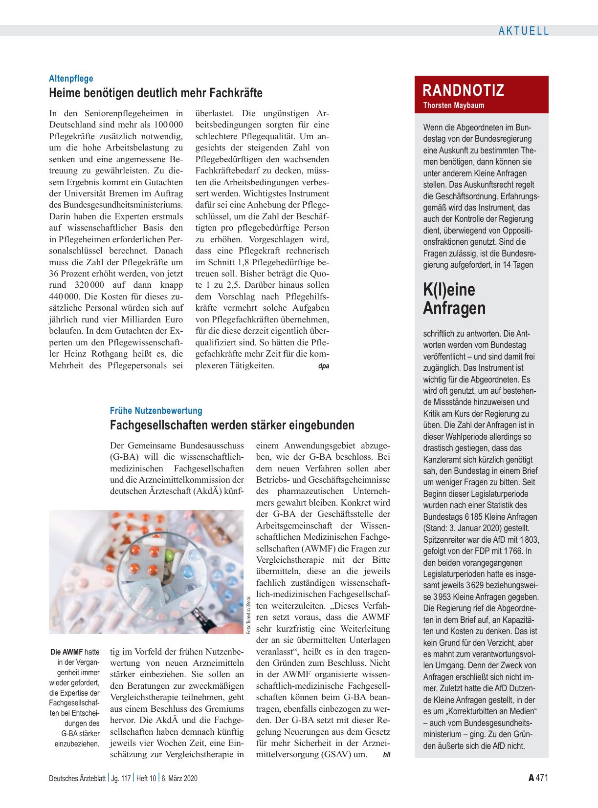 Vorschauseite 1: Frühe Nutzenbewertung: Fachgesellschaften werden stärker eingebunden