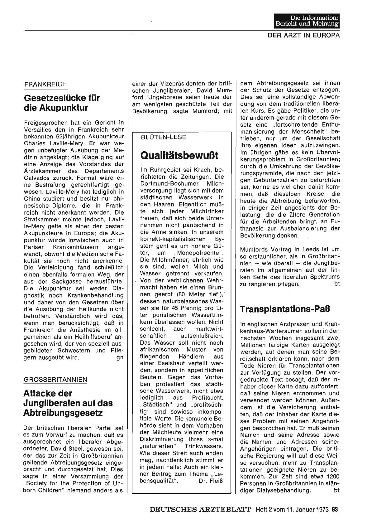 Vorschauseite 1: Frankreich: Gesetzeslücke für die Akupunktur