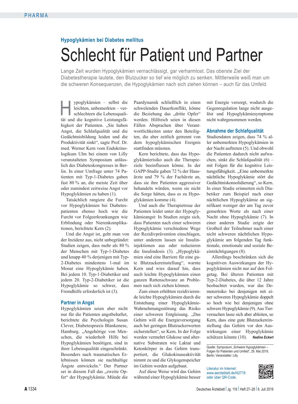 Vorschauseite 1: Hypoglykämien bei Diabetes mellitus: Schlecht für Patient und Partner