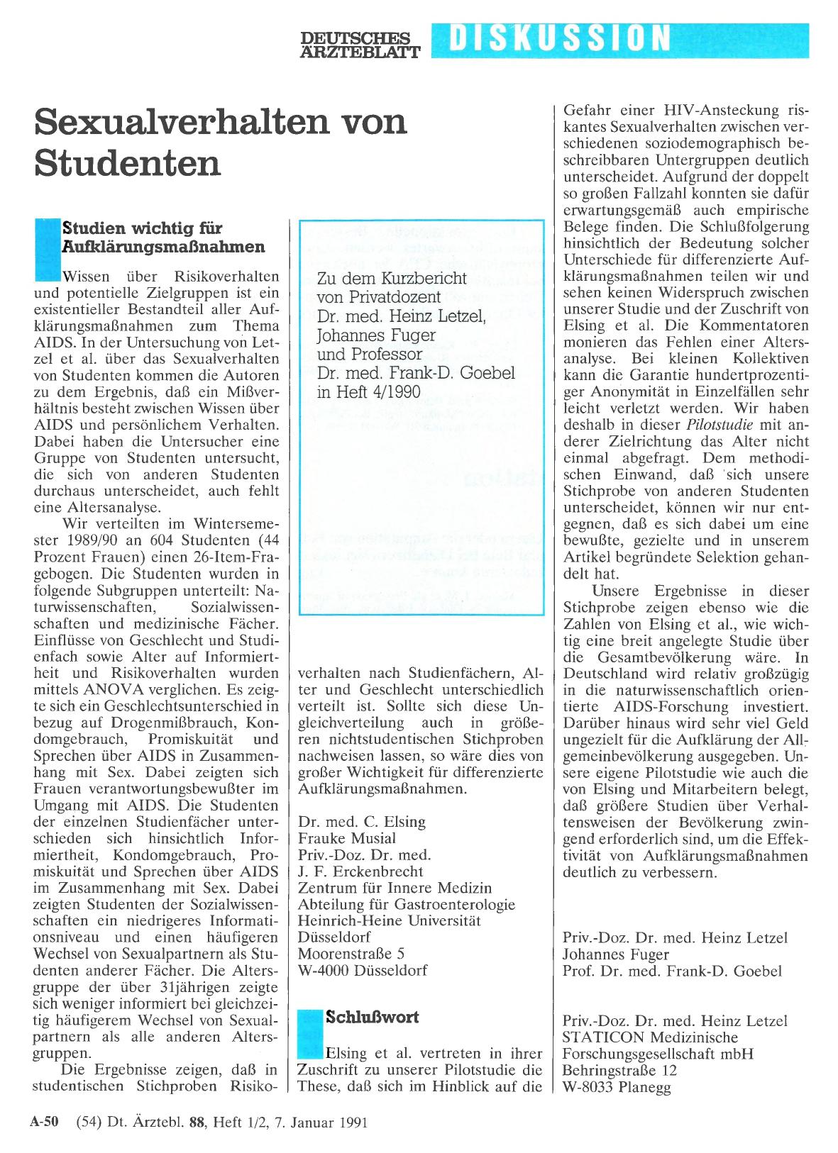 Vorschauseite 1: Sexualverhalten von Studenten: Schlußwort