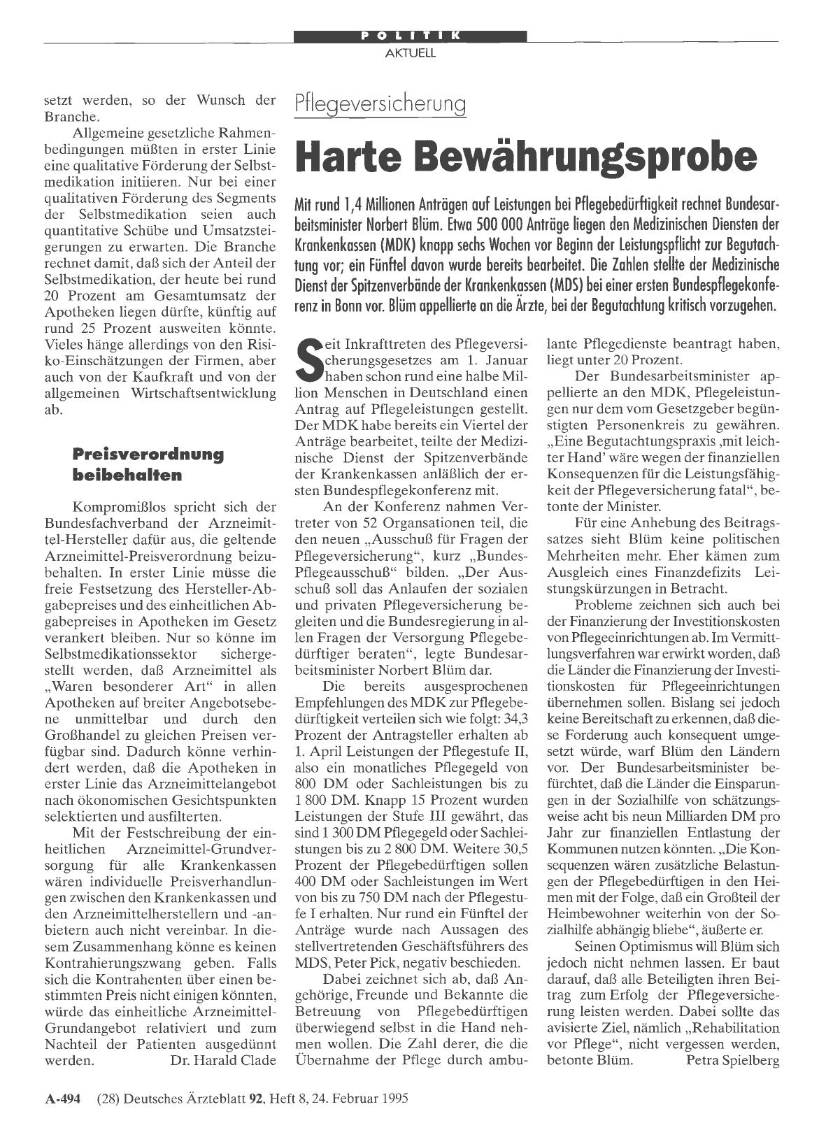 Vorschauseite 1: Pflegeversicherung: Harte Bewährungsprobe