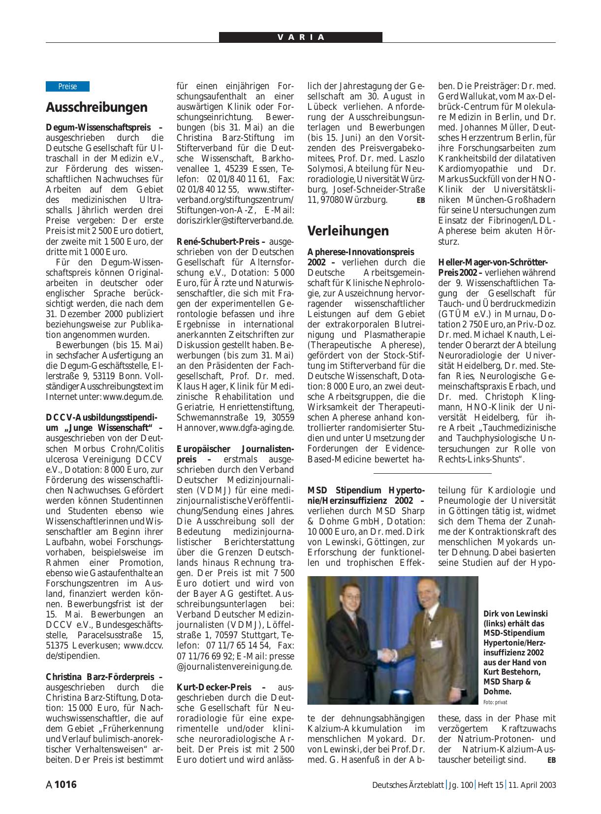 Vorschauseite 1: Verleihungen