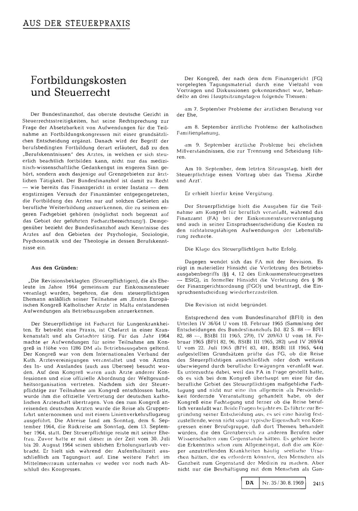 Vorschauseite 1: Fortbildungskosten und Steuerrecht