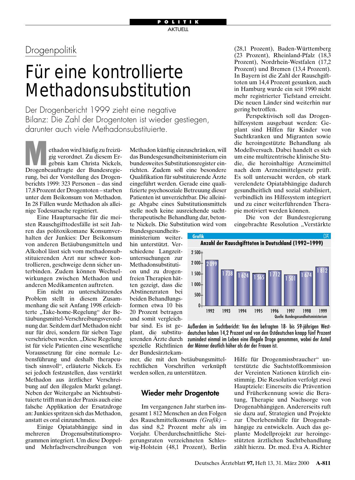 Vorschauseite 1: Drogenpolitik: Für eine kontrollierte Methadonsubstitution