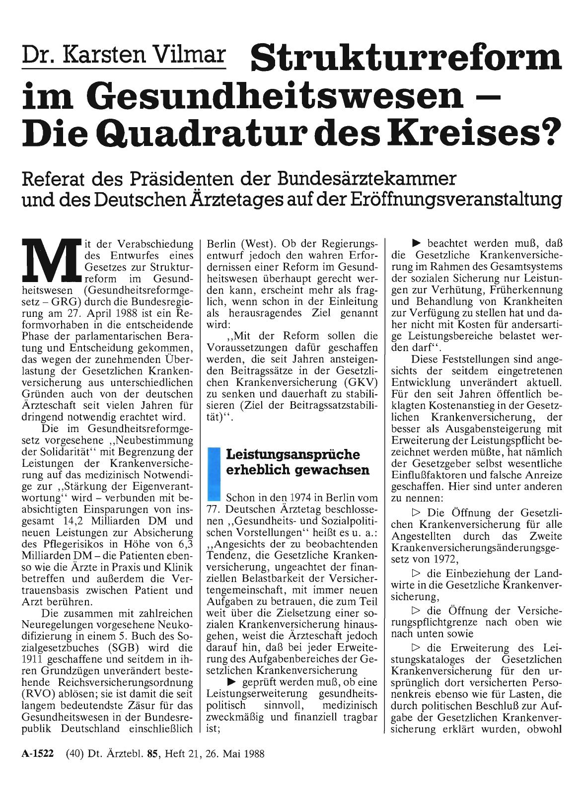 Vorschauseite 1: Dr. Karsten Vilmar: Strukturreform im Gesundheitswesen - Die Quadratur des Kreises?