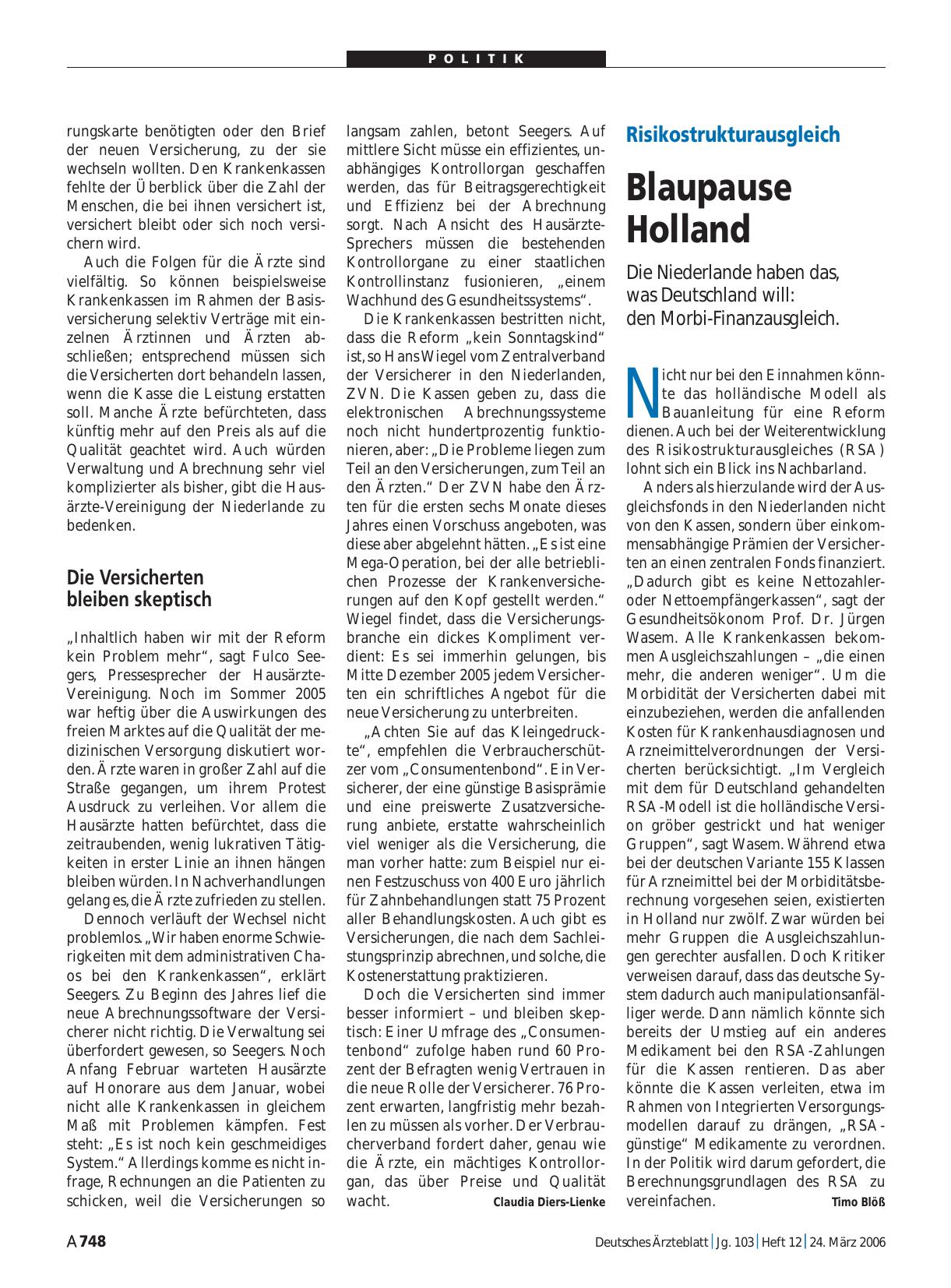 Vorschauseite 1: Risikostrukturausgleich: Blaupause Holland