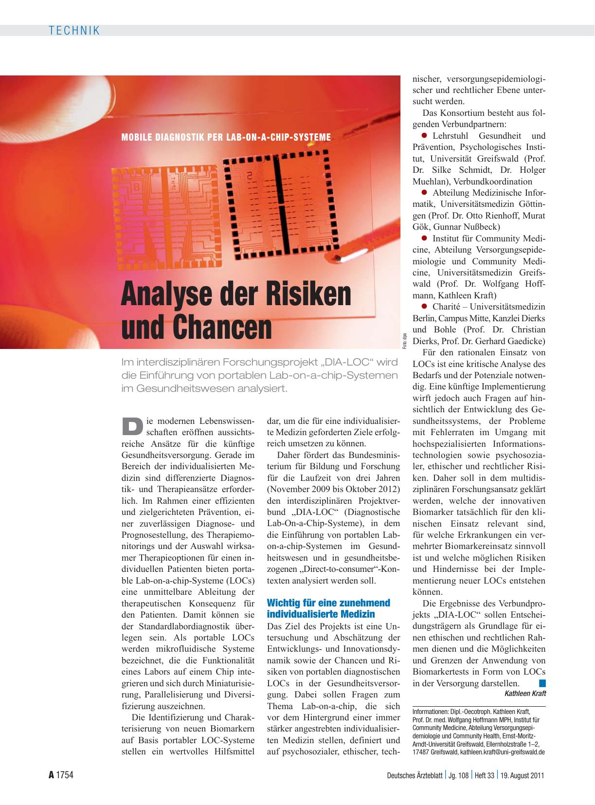 Vorschauseite 1: Mobile Diagnostik per Lab-on-a-chip-Systeme: Analyse der Risiken und Chancen