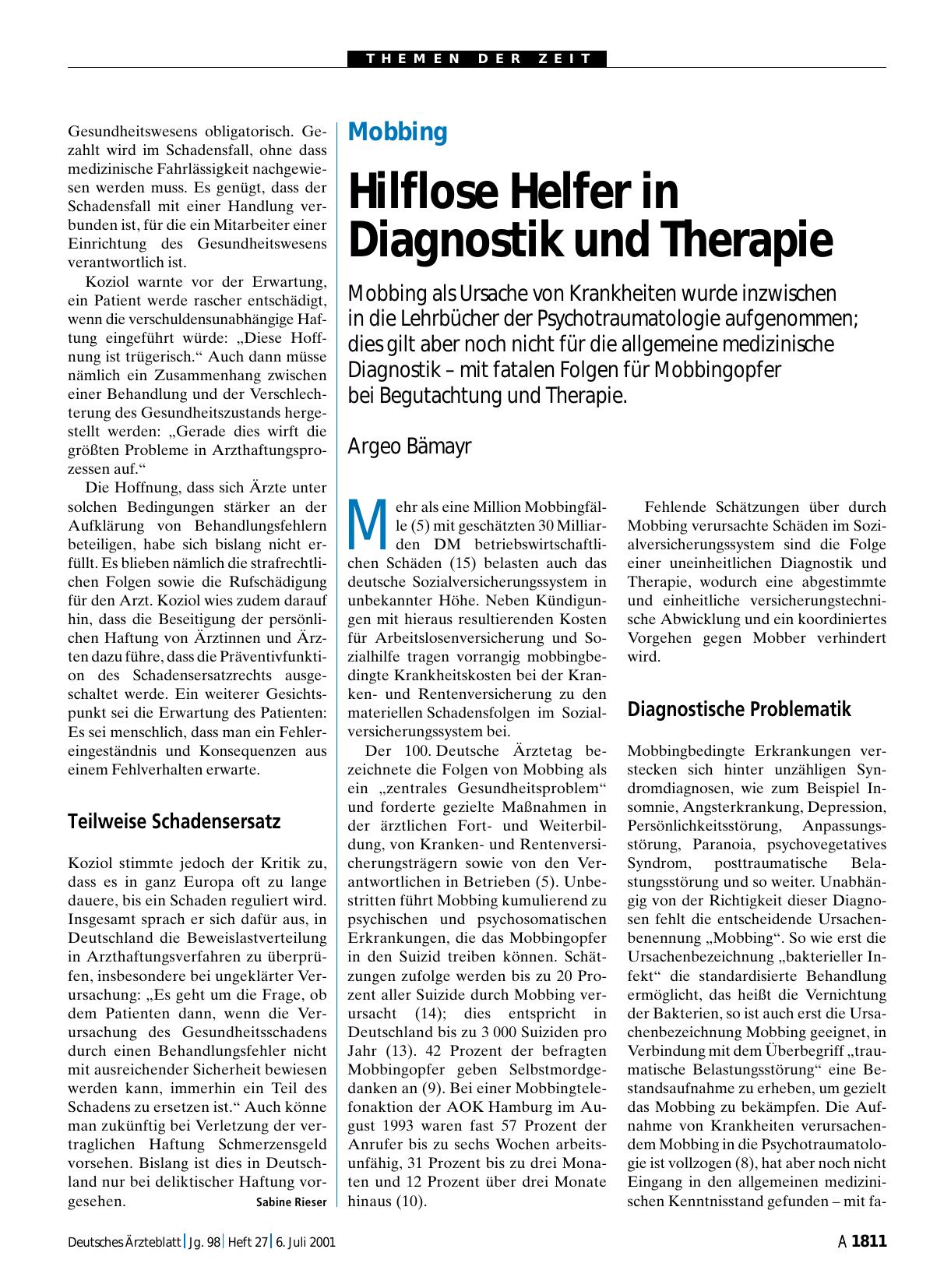 Vorschauseite 1: Mobbing: Hilflose Helfer in Diagnostik und Therapie