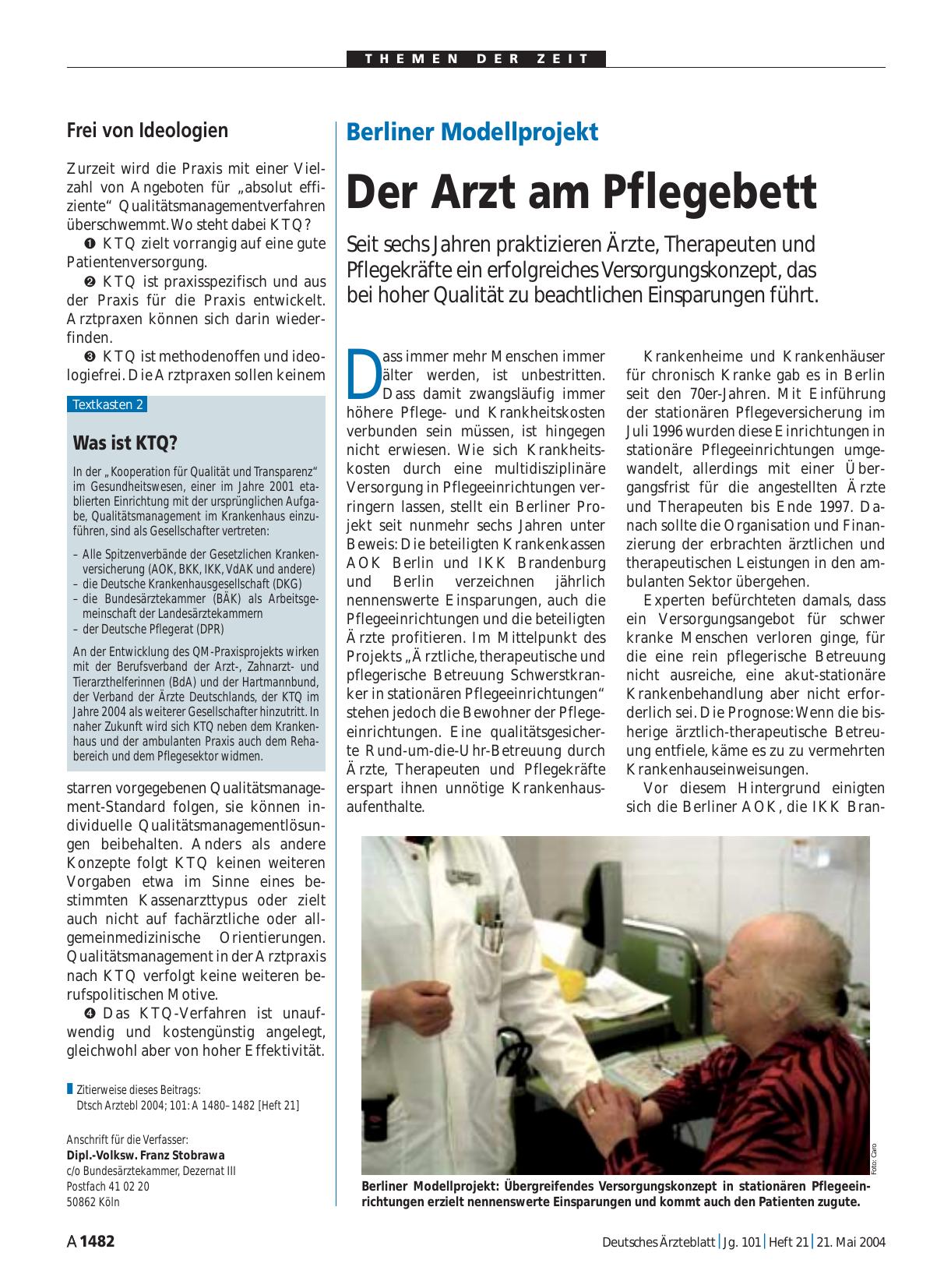 Vorschauseite 1: Berliner Modellprojekt: Der Arzt am Pflegebett
