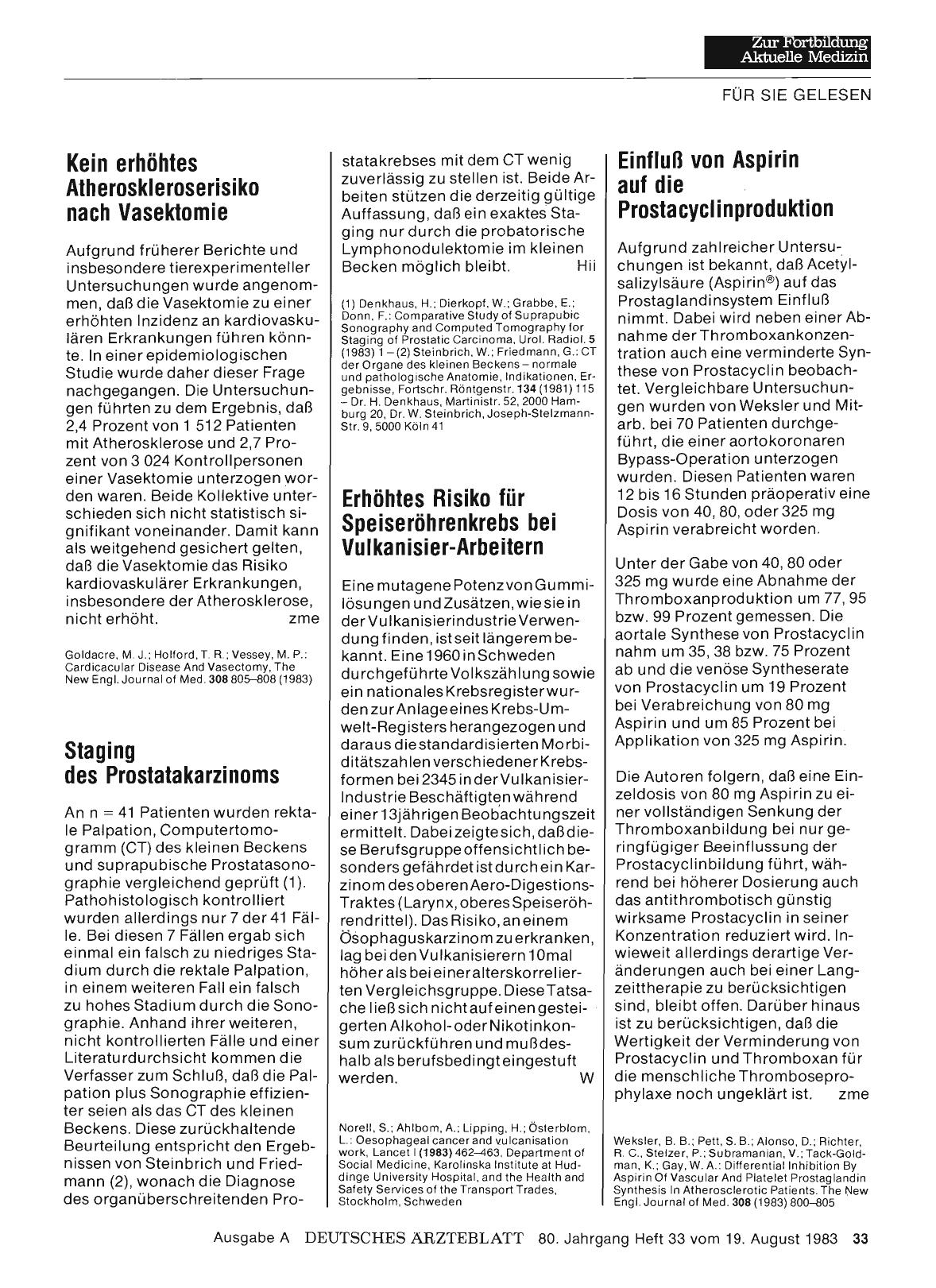 Vorschauseite 1: Einfluß von Aspirin auf die Prostacycl inproduktion