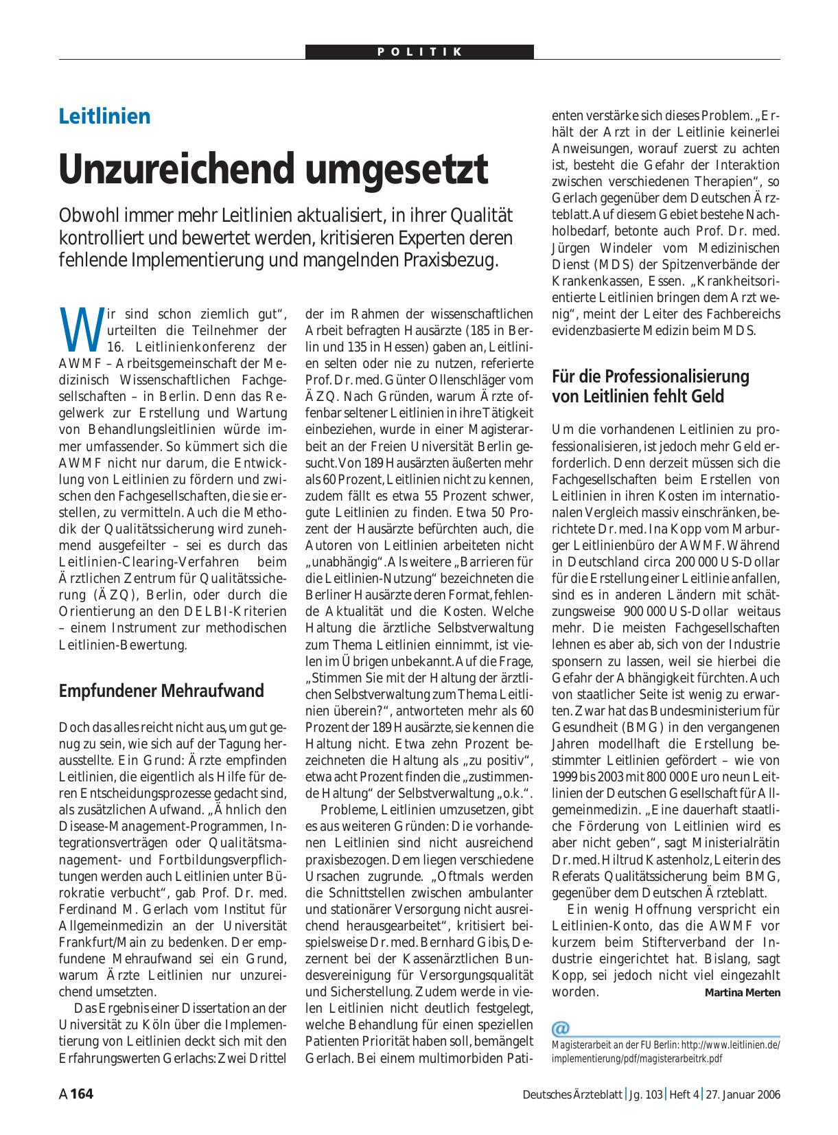 Vorschauseite 1: Leitlinien: Unzureichend umgesetzt