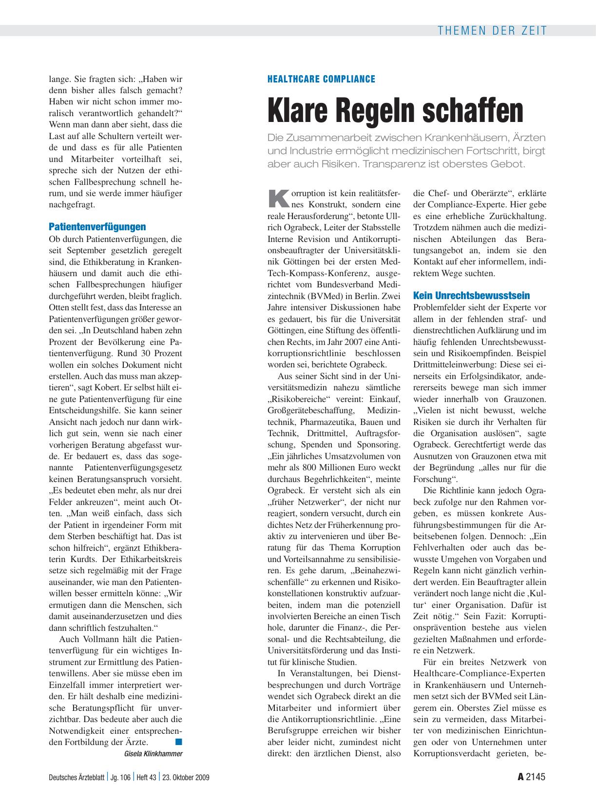 Vorschauseite 1: Healthcare Compliance: Klare Regeln schaffen