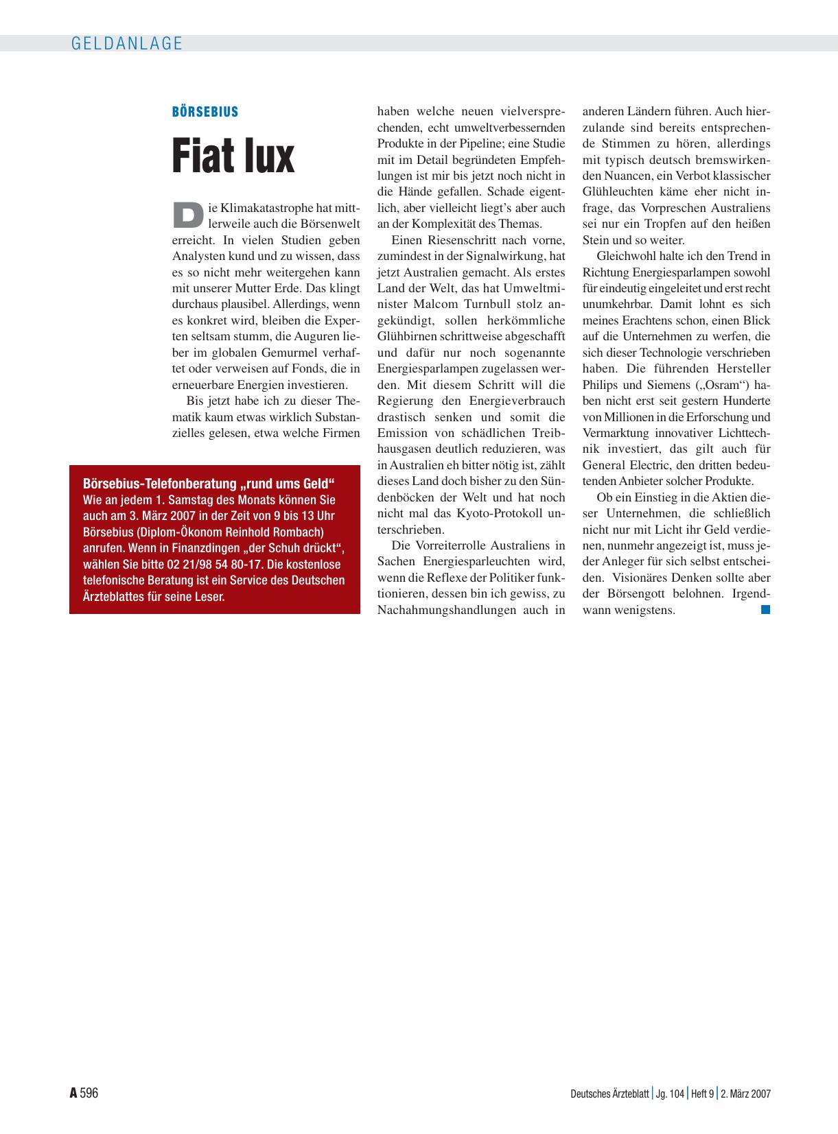 Vorschauseite 1: Börsebius: Fiat lux
