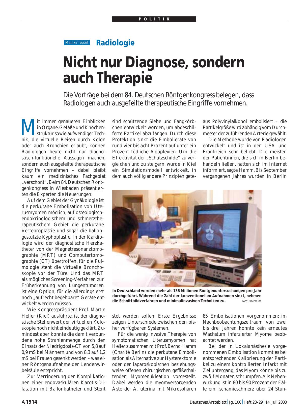 Vorschauseite 1: Radiologie: Nicht nur Diagnose, sondern auch Therapie