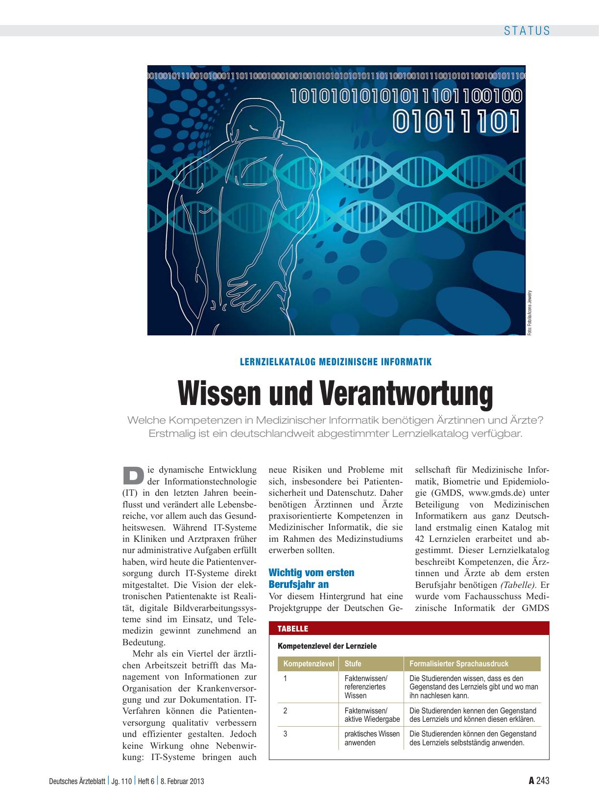 Vorschauseite 1: Lernzielkatalog Medizinische Informatik: Wissen und Verantwortung