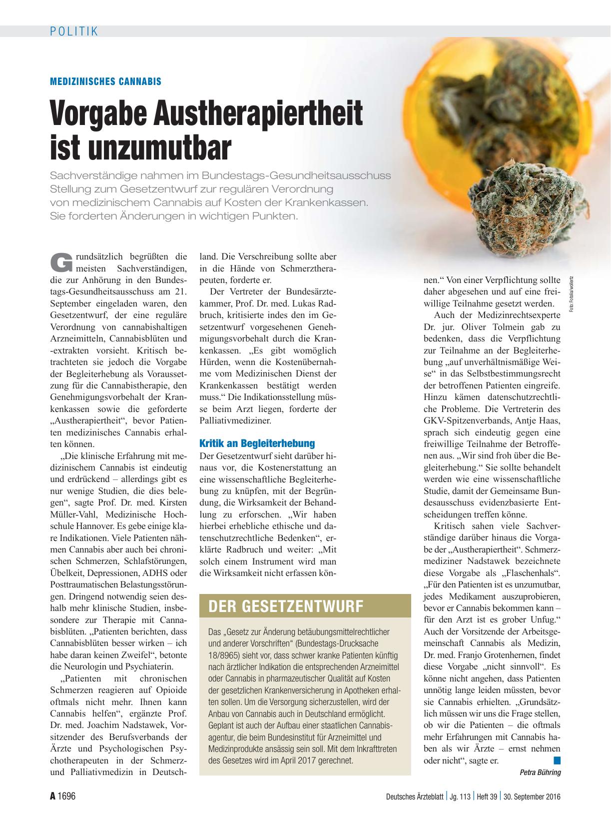 Vorschauseite 1: Medizinisches Cannabis: Vorgabe Austherapiertheit ist unzumutbar