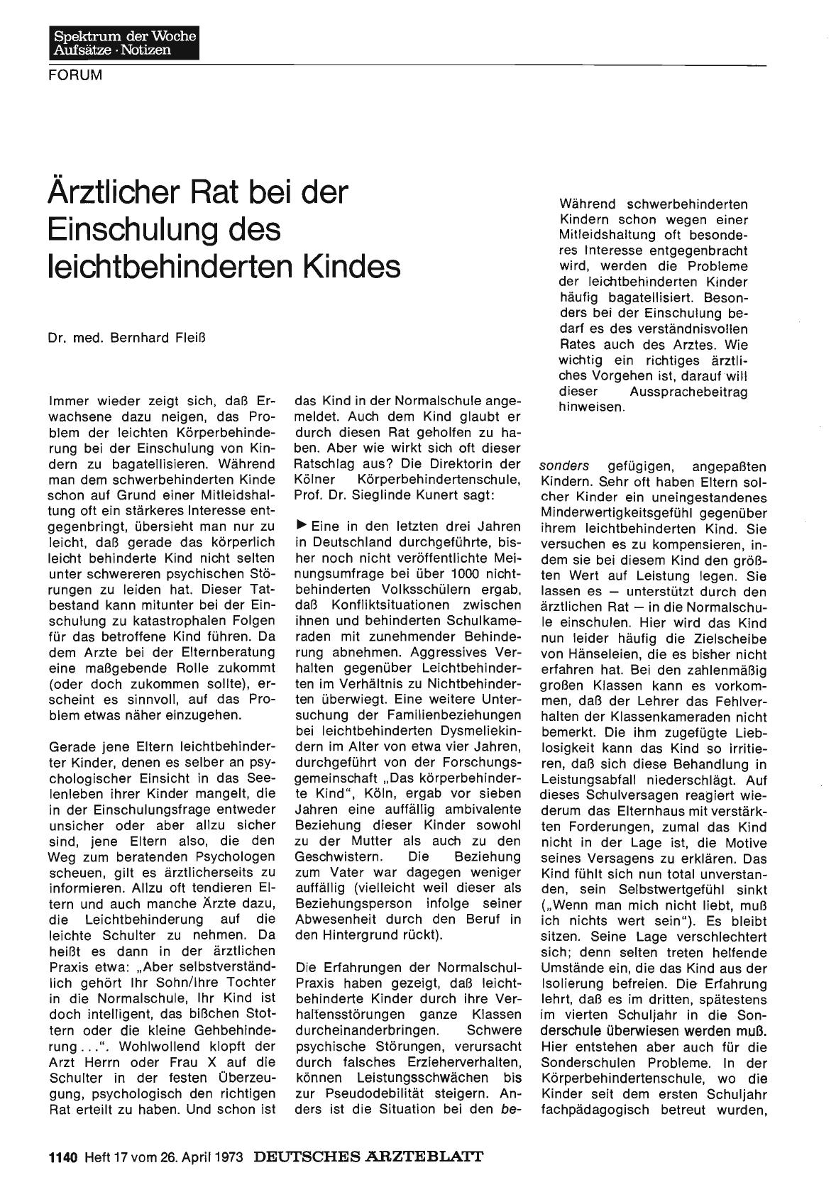 Vorschauseite 1: Ärztlicher Rat bei der Einschulung des leichtbehinderten Kindes