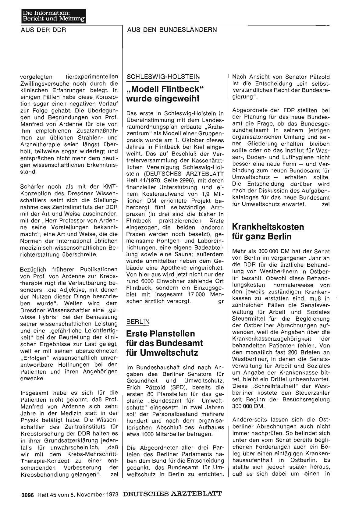 Vorschauseite 1: BERLIN: Erste Planstellen für das Bundesamt für Umweltschutz