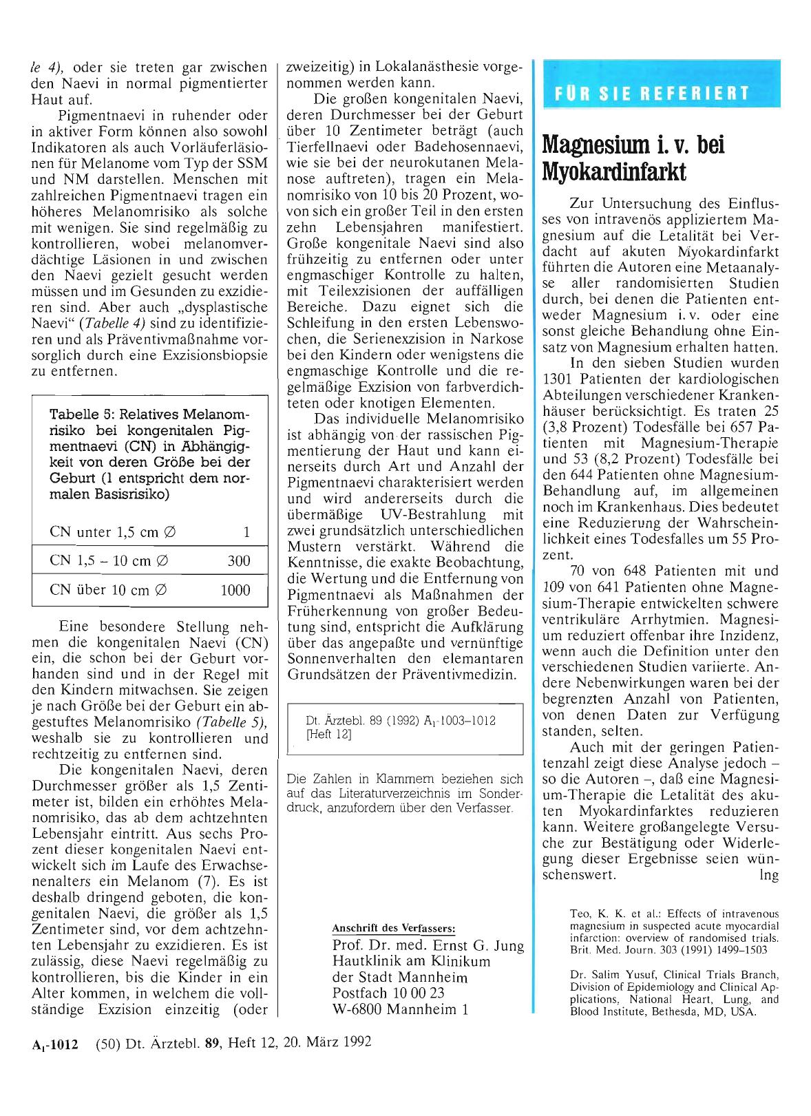 Vorschauseite 1: Magnesium i. v. bei Myokardinfarkt