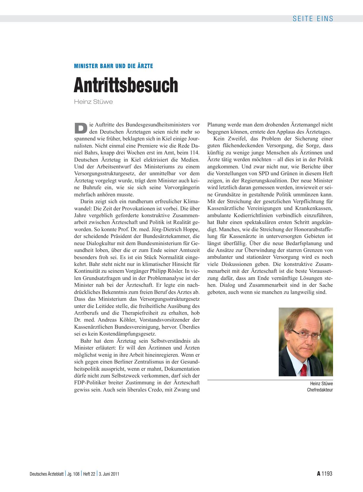 Vorschauseite 1: Minister Bahr und die Ärzte: Antrittsbesuch