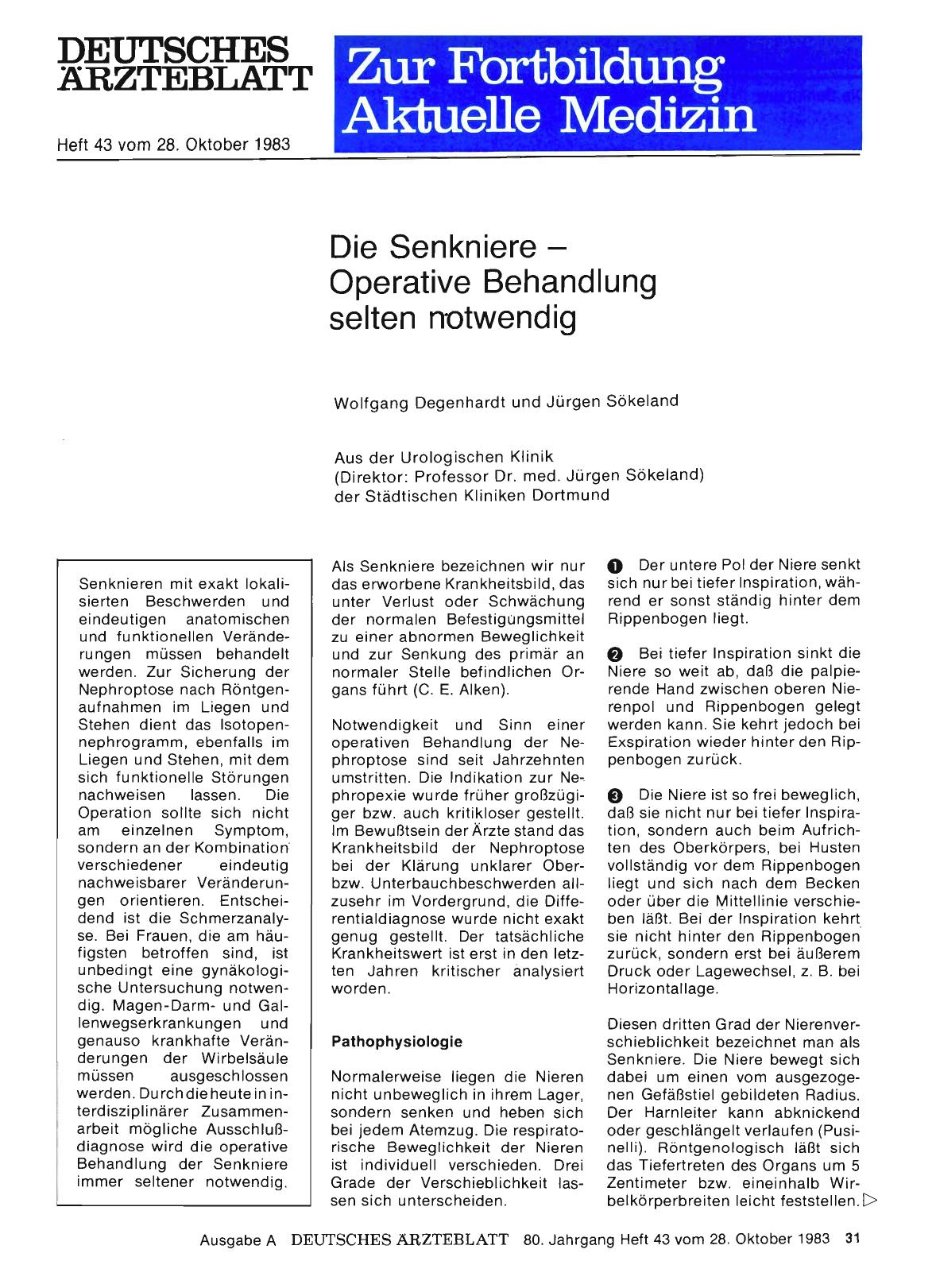 Vorschauseite 1: Die Senkniere — Operative Behandlung selten notwendig